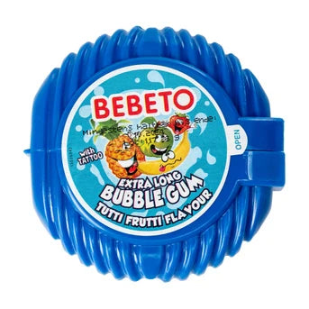 Bebeto Extra Long Bubblegum Tape Rolls Tutti Frutti Flavour 1M
