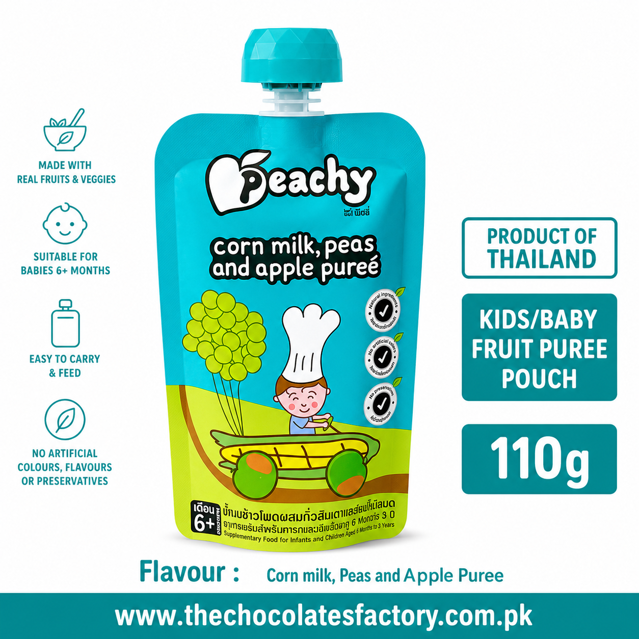 Peachy Peachy Corn Milk, Peas & Apple Purée Kids/Baby Fruit Purée Pouch 110g